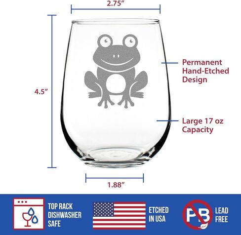 Happy Frog - كأس نبيذ بدون جذع - هدايا وديكور لطيف لمحبي الضفادع - كبير 17 أونصة in Kuwait