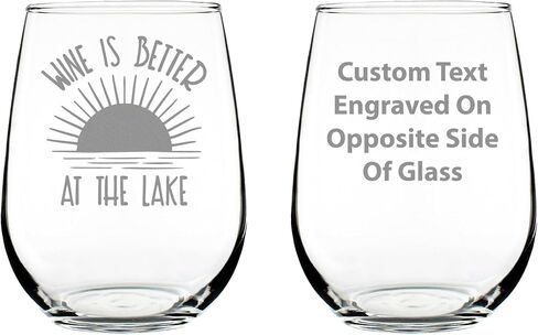 Wine is Better at the Lake - Stemless Wine Glass Gifts for Men & Women - Funny, Cute, Unique Lake House Décor - Large 17 Oz in Kuwait