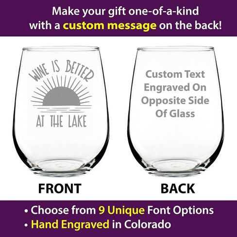 Wine is Better at the Lake - Stemless Wine Glass Gifts for Men & Women - Funny, Cute, Unique Lake House Décor - Large 17 Oz in Kuwait