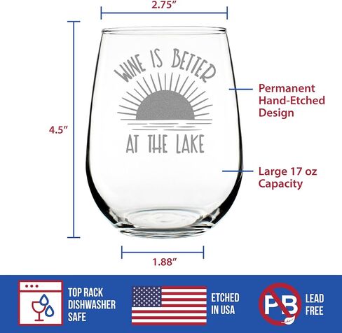 Wine is Better at the Lake - Stemless Wine Glass Gifts for Men & Women - Funny, Cute, Unique Lake House Décor - Large 17 Oz in Kuwait