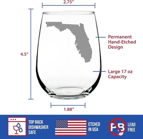 Florida State Outline Stemless Wine Glass - State Themed Drinking Decor and Gifts for Floridian Women & Men - Large 17 Oz Glasses in Kuwait
