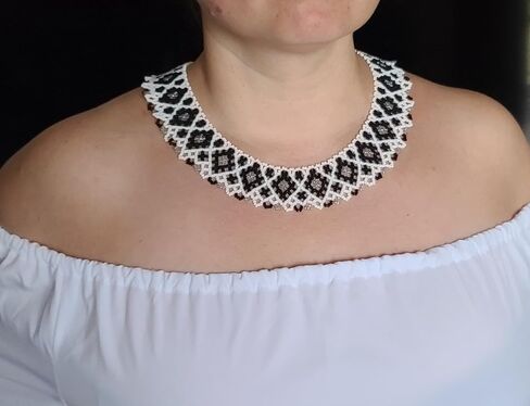 Handmade Ukrainian beaded jewelry, Ethnic Style Necklace, Gerdan Sylyanka Necklace, collar women necklace, Beaded Necklace, Bohemian Jewelry, Moms Birthday Gift, Handmade Gifts in Saudi Arabia