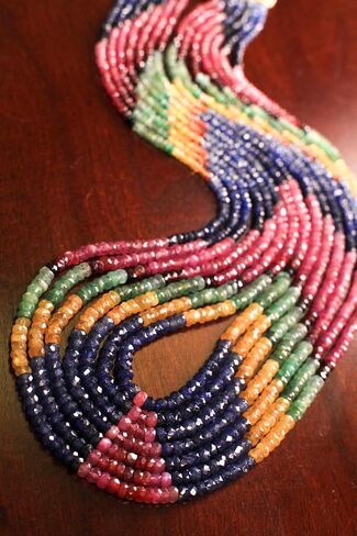 Natural Multi Sapphire, ruby,emerald 7 Line 3-4.5mm Graduated Faceted Roundel Gemstone 16.5"-20" Adjustable Necklace, 500cts in Saudi Arabia