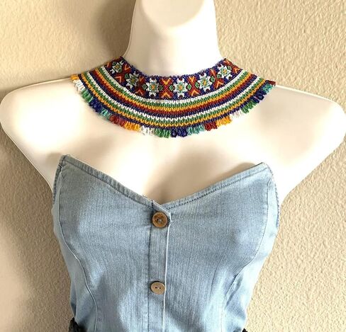 Handmade Ukrainian Colorful Beaded Necklace Luxury Wide Beaded Necklace for Women Bohemian Ethnic style Necklace Boho Beaded Necklace Beaded Collar Gerdan Sylyanka Necklace in Saudi Arabia