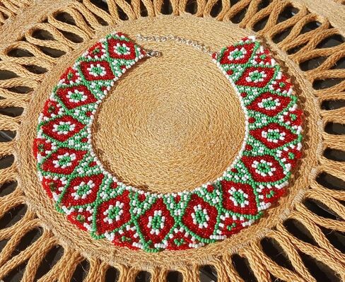 Handmade Ukrainian Beaded Necklace for Women Dainty Beaded Collar Bohemian Ethnic Style Necklace Unique Designer Beaded Jewelry Sylyanka Necklace Gerdan Moms Birthday Gift in Saudi Arabia