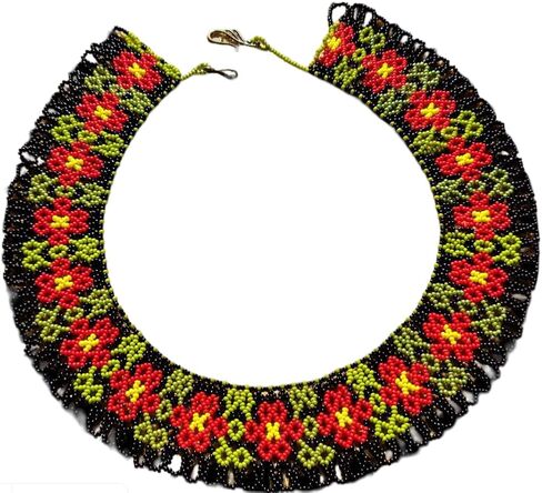 Handmade Ukrainian Red Flower Beaded Necklace for Women Floral Collar Summer Bohemian ethnic Style Beadwork Seed Bead Necklace Gerdan Sylyanka Blossom Necklace Moms Birthday Gift in Saudi Arabia