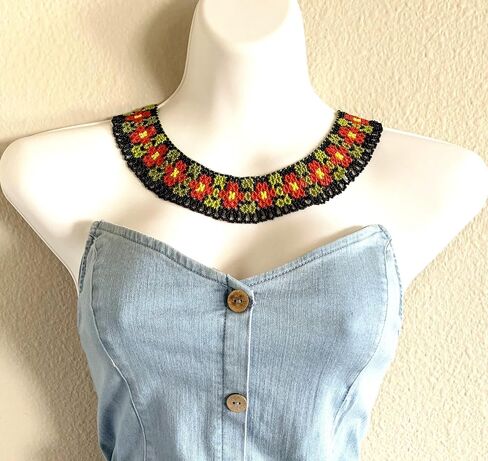 Handmade Ukrainian Red Flower Beaded Necklace for Women Floral Collar Summer Bohemian ethnic Style Beadwork Seed Bead Necklace Gerdan Sylyanka Blossom Necklace Moms Birthday Gift in Saudi Arabia