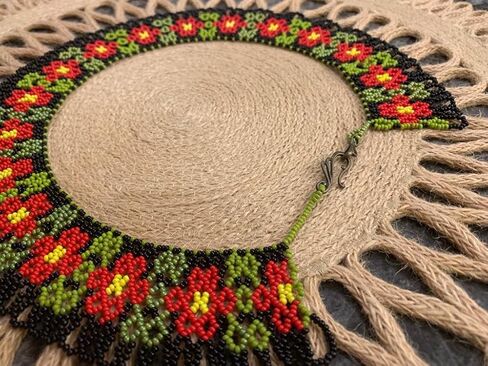 Handmade Ukrainian Red Flower Beaded Necklace for Women Floral Collar Summer Bohemian ethnic Style Beadwork Seed Bead Necklace Gerdan Sylyanka Blossom Necklace Moms Birthday Gift in Saudi Arabia