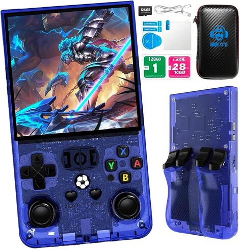 R36MAX Retro Handheld Game Console,Retro Gaming Console with 18000+ Games 128GB Card,4 Inch IPS Screen, Portable Video Gaming, Plug and Play Gameboy for Kids Adults(Purple Blue) in Kuwait