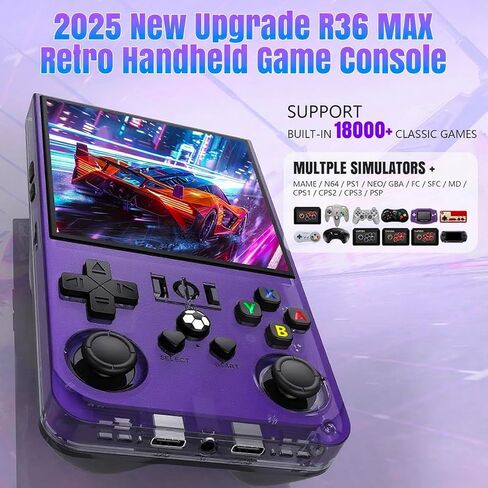 R36MAX Retro Handheld Game Console,Retro Gaming Console with 18000+ Games 128GB Card,4 Inch IPS Screen, Portable Video Gaming, Plug and Play Gameboy for Kids Adults(Purple Blue) in Kuwait