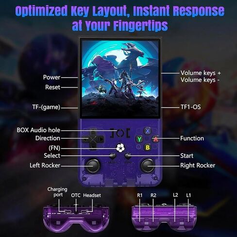 R36MAX Retro Handheld Game Console,Retro Gaming Console with 18000+ Games 128GB Card,4 Inch IPS Screen, Portable Video Gaming, Plug and Play Gameboy for Kids Adults(Purple Blue) in Kuwait