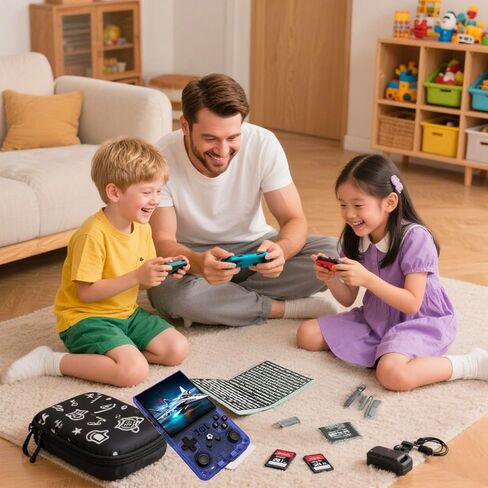 R36MAX Retro Handheld Game Console,Retro Gaming Console with 18000+ Games 128GB Card,4 Inch IPS Screen, Portable Video Gaming, Plug and Play Gameboy for Kids Adults(Purple Blue) in Kuwait