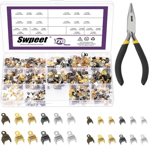 Swpeet 451pcs 5 ألوان 4 مم 5 مم 6 ملم على نهايات الحبل نصيحة تجعيد الحبل مع طقم تشكيلة كماشة ، قبعات المشبك ، موصل المجوهرات ، موصل المجوهرات. in Kuwait