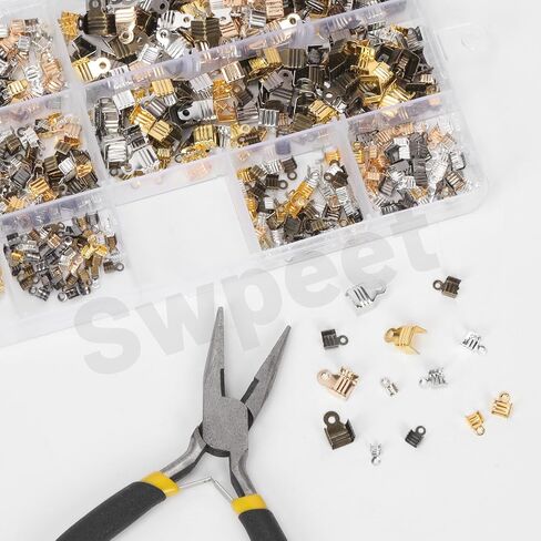 Swpeet 451pcs 5 ألوان 4 مم 5 مم 6 ملم على نهايات الحبل نصيحة تجعيد الحبل مع طقم تشكيلة كماشة ، قبعات المشبك ، موصل المجوهرات ، موصل المجوهرات. in Kuwait