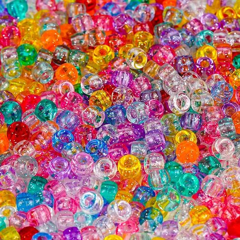 1000+pcs Glitter Beads Pony Beads Bulk, Acrylic Beads 9mm Large Plastic Beads for Bracelets Big Hole Hair Braids Crafts DIY Projects in Kuwait
