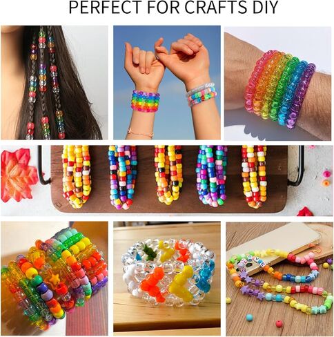 1000+pcs Glitter Beads Pony Beads Bulk, Acrylic Beads 9mm Large Plastic Beads for Bracelets Big Hole Hair Braids Crafts DIY Projects in Kuwait