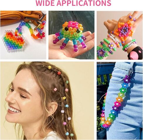 1000+pcs Glitter Beads Pony Beads Bulk, Acrylic Beads 9mm Large Plastic Beads for Bracelets Big Hole Hair Braids Crafts DIY Projects in Kuwait