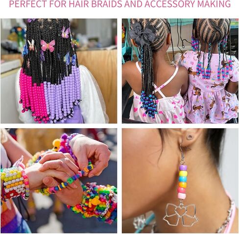 1000+pcs Glitter Beads Pony Beads Bulk, Acrylic Beads 9mm Large Plastic Beads for Bracelets Big Hole Hair Braids Crafts DIY Projects in Kuwait