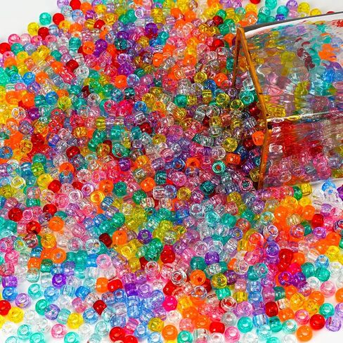 1000+pcs Glitter Beads Pony Beads Bulk, Acrylic Beads 9mm Large Plastic Beads for Bracelets Big Hole Hair Braids Crafts DIY Projects in Kuwait