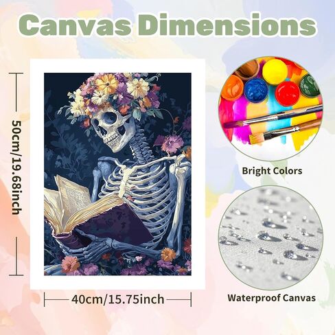 Ceiomez DIY Skull Paint by Numbers Kit for Adults, Skeleton Paint by Numbers for Adults, Halloween Adult Paint by Number Kits on Canvas for Home Decor Gift Art Work 16x20in in Kuwait