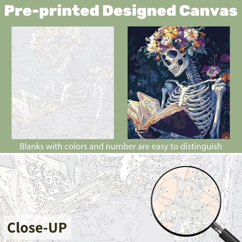 Ceiomez DIY Skull Paint by Numbers Kit for Adults, Skeleton Paint by Numbers for Adults, Halloween Adult Paint by Number Kits on Canvas for Home Decor Gift Art Work 16x20in in Kuwait