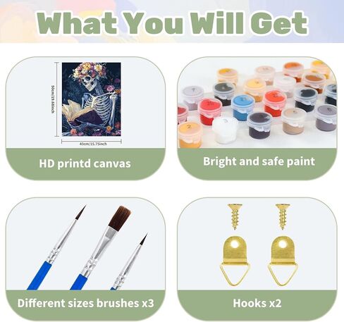 Ceiomez DIY Skull Paint by Numbers Kit for Adults, Skeleton Paint by Numbers for Adults, Halloween Adult Paint by Number Kits on Canvas for Home Decor Gift Art Work 16x20in in Kuwait