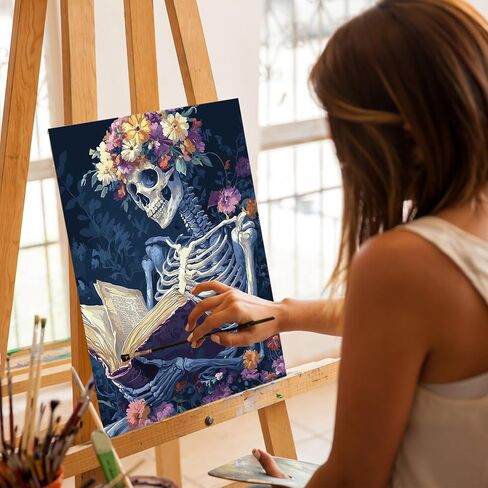 Ceiomez DIY Skull Paint by Numbers Kit for Adults, Skeleton Paint by Numbers for Adults, Halloween Adult Paint by Number Kits on Canvas for Home Decor Gift Art Work 16x20in in Kuwait