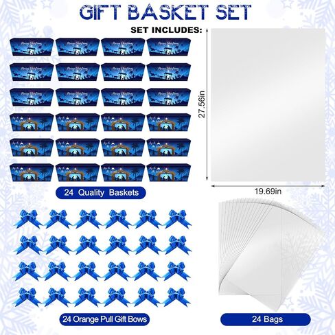 Cholemy 72 Pcs Christmas Gift Baskets Empty to Fill Kit DIY Basket for Gifts Empty Bulk 24 Tray Favor with Handles 24 Bows 24 Clear Basket Bags for Xmas Holiday Birthday (Stylish Style) in Saudi Arabia
