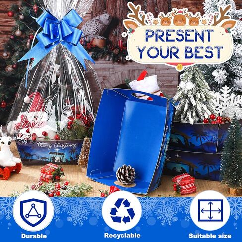 Cholemy 72 Pcs Christmas Gift Baskets Empty to Fill Kit DIY Basket for Gifts Empty Bulk 24 Tray Favor with Handles 24 Bows 24 Clear Basket Bags for Xmas Holiday Birthday (Stylish Style) in Saudi Arabia