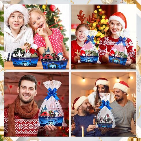 Cholemy 72 Pcs Christmas Gift Baskets Empty to Fill Kit DIY Basket for Gifts Empty Bulk 24 Tray Favor with Handles 24 Bows 24 Clear Basket Bags for Xmas Holiday Birthday (Stylish Style) in Saudi Arabia