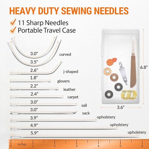 VONEEDL Heavy Duty Sewing Needles (11 PCS) & Waxed Thread (7 Colors) - Upholstery Repair Kit for Leather, Canvas, Quilting & More in Saudi Arabia