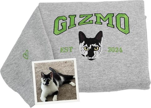 COUPLEHOODIES Custom Embroidered Cat Mom Sweatshirt with Pet Face – Personalized Gift for Cat Lovers, Mom, Dad or New Pet in Saudi Arabia
