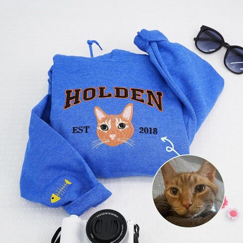 COUPLEHOODIES Custom Embroidered Cat Mom Sweatshirt with Pet Face – Personalized Gift for Cat Lovers, Mom, Dad or New Pet in Saudi Arabia