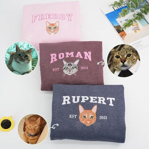 COUPLEHOODIES Custom Embroidered Cat Mom Sweatshirt with Pet Face – Personalized Gift for Cat Lovers, Mom, Dad or New Pet in Saudi Arabia