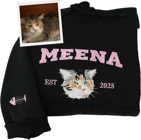 COUPLEHOODIES Custom Embroidered Cat Mom Sweatshirt with Pet Face – Personalized Gift for Cat Lovers, Mom, Dad or New Pet in Saudi Arabia