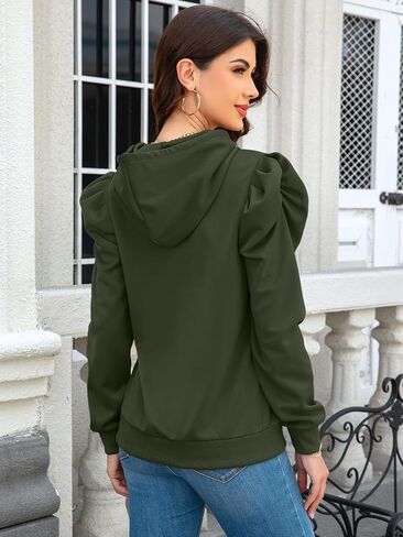 Womens Sweatshirts 2025 Trendy Puff Sleeve Drawstring Pullover Hoodies Fall Fashion Outfits Tops Clothes in Saudi Arabia
