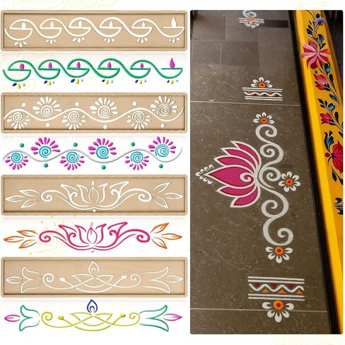 4 Pcs 12 Inch Diwali Rangoli Stencils Wooden DIY Sand Art Making Kit Lotus Elephant Peacock Stencils Varalakshmi Pooja Diwali Items for Indian Onam Festival Home Decor(Diya) in Saudi Arabia
