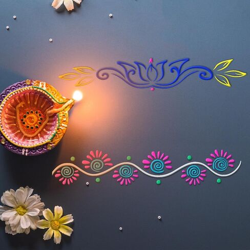4 Pcs 12 Inch Diwali Rangoli Stencils Wooden DIY Sand Art Making Kit Lotus Elephant Peacock Stencils Varalakshmi Pooja Diwali Items for Indian Onam Festival Home Decor(Diya) in Saudi Arabia