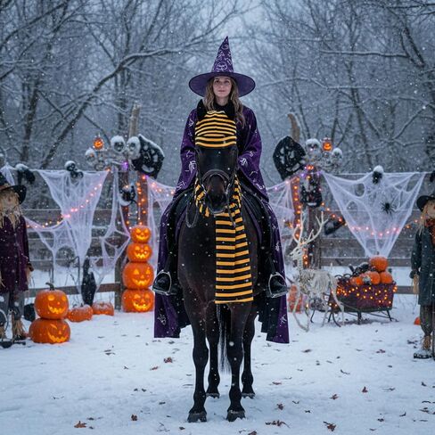 PATERR 2 PCS HALLOWEEN HORSE CONFICORY تشمل قبعة وشاح مخططة لإكسسوارات أزياء عطلة الحصان in Saudi Arabia