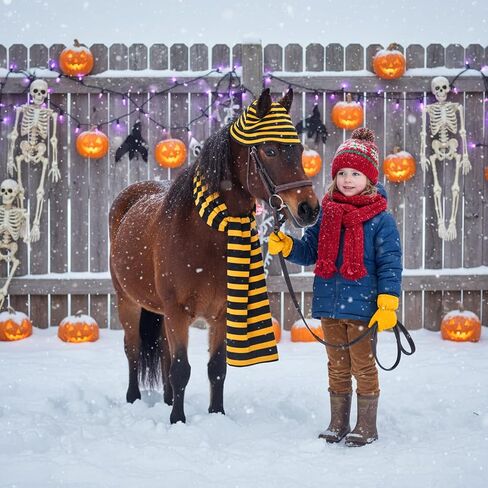 PATERR 2 PCS HALLOWEEN HORSE CONFICORY تشمل قبعة وشاح مخططة لإكسسوارات أزياء عطلة الحصان in Saudi Arabia