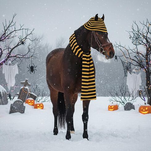 PATERR 2 PCS HALLOWEEN HORSE CONFICORY تشمل قبعة وشاح مخططة لإكسسوارات أزياء عطلة الحصان in Saudi Arabia