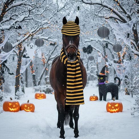 PATERR 2 PCS HALLOWEEN HORSE CONFICORY تشمل قبعة وشاح مخططة لإكسسوارات أزياء عطلة الحصان in Saudi Arabia