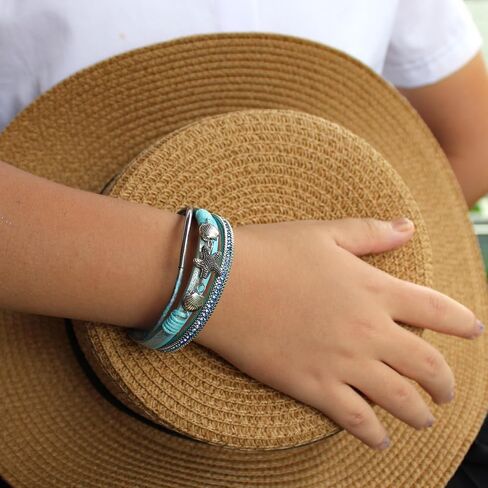 P Ammy Fashion® Multi-layered Leather Bracelet Rhinestone Starfish Stackable Boho Cuff Bangles Bohemian Jewelry Gift for Women or teen girls with Magnetic Clasp in Saudi Arabia