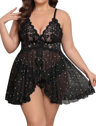 Avidlove Plus Size Lingerie for Women Sexy Lingerie Dress Lace Babydoll Lingerie V-Neck Open Front Strap Nightdress in Saudi Arabia