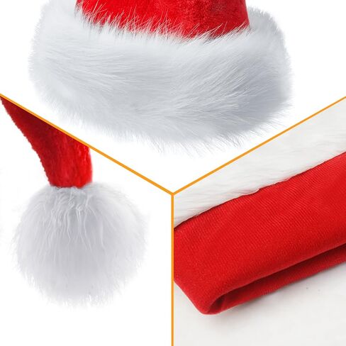 Christmas Hat, Santa Hat Holiday for Adults Unisex Velvet Comfort Extra Thicken Fur Xmas Hat for New Year Festive Party in Saudi Arabia