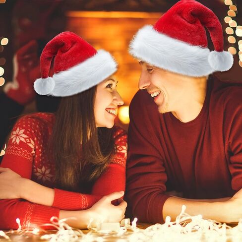 Christmas Hat, Santa Hat Holiday for Adults Unisex Velvet Comfort Extra Thicken Fur Xmas Hat for New Year Festive Party in Saudi Arabia