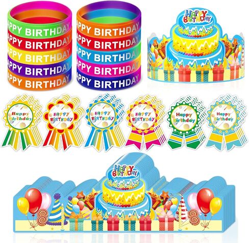 90 Pcs Happy Birthday Kits for Kids Classroom, Include Happy Birthday Crowns, Silicone Stretches, Badge Stickers, Students Kindergarten Birthday Party Hats for School Teacher Classroom Party Supplies in Saudi Arabia