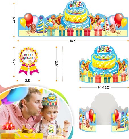 90 Pcs Happy Birthday Kits for Kids Classroom, Include Happy Birthday Crowns, Silicone Stretches, Badge Stickers, Students Kindergarten Birthday Party Hats for School Teacher Classroom Party Supplies in Saudi Arabia