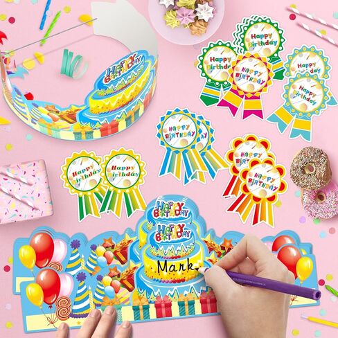 90 Pcs Happy Birthday Kits for Kids Classroom, Include Happy Birthday Crowns, Silicone Stretches, Badge Stickers, Students Kindergarten Birthday Party Hats for School Teacher Classroom Party Supplies in Saudi Arabia
