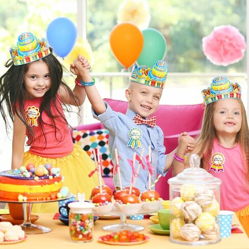 90 Pcs Happy Birthday Kits for Kids Classroom, Include Happy Birthday Crowns, Silicone Stretches, Badge Stickers, Students Kindergarten Birthday Party Hats for School Teacher Classroom Party Supplies in Saudi Arabia